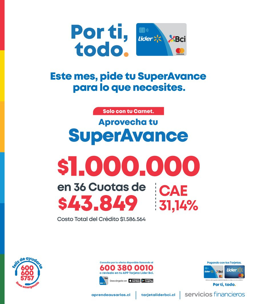 SuperAvance y Avance Tarjeta Lider Bci Credito Consumo