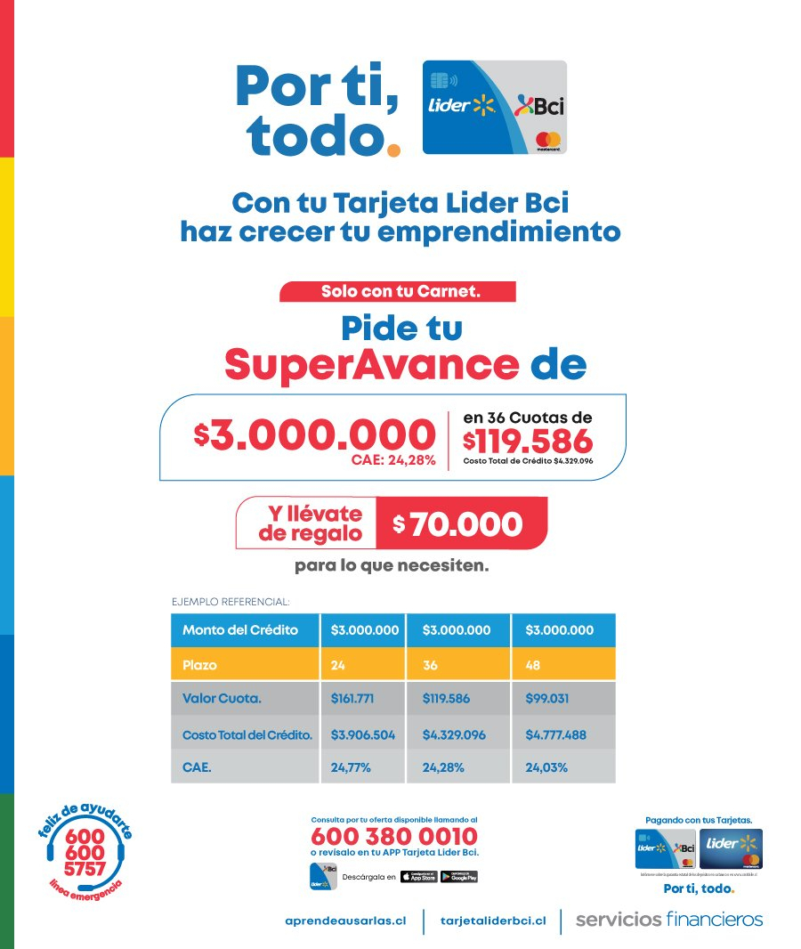 SuperAvance y Avance Tarjeta Lider Bci Credito Consumo