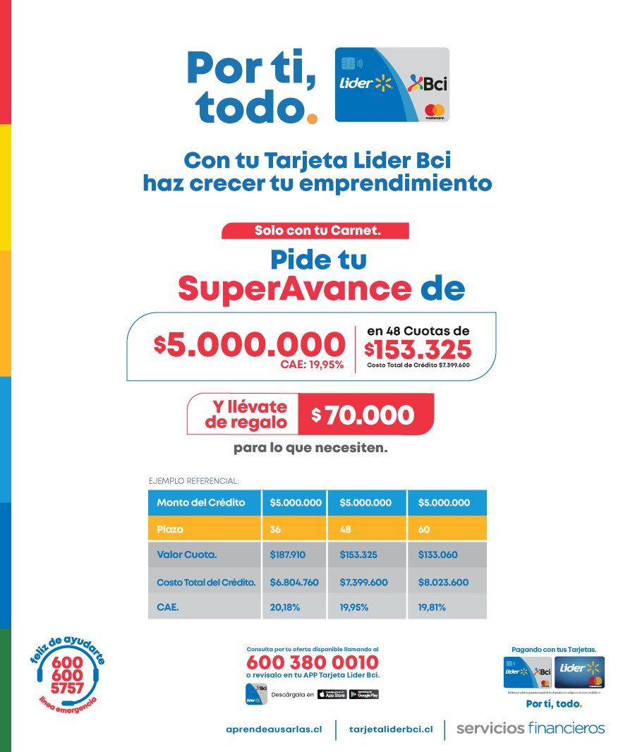 SuperAvance y Avance Tarjeta Lider Bci Credito Consumo