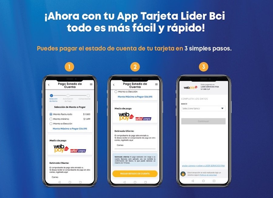 Paga tu Tarjeta Lider Bci por la app con Webpay