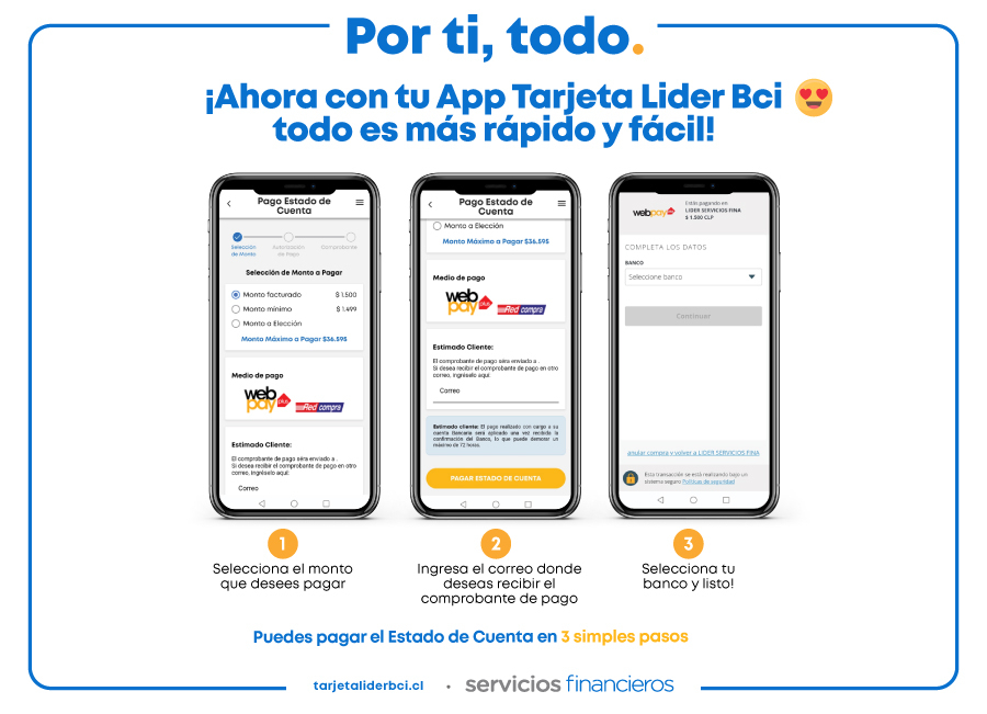 Paga tu Tarjeta Lider Bci por la app con Webpay